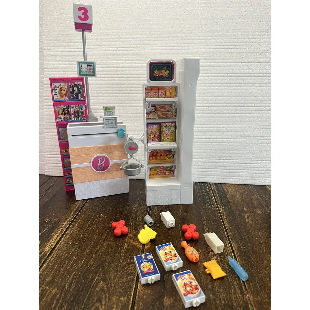 2018‎ Barbie GROCERY STORE w/CHECK-OUT, SHELVES & SCALE + CART & GROCERIES